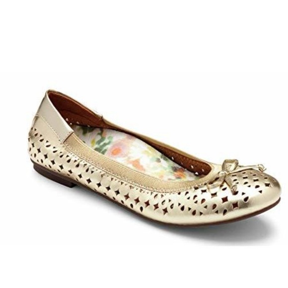 Vionic Shoes - Vionic Ballet Flats Spark Surin Gold Leather Metallic Slip On Sz 11 Perforated